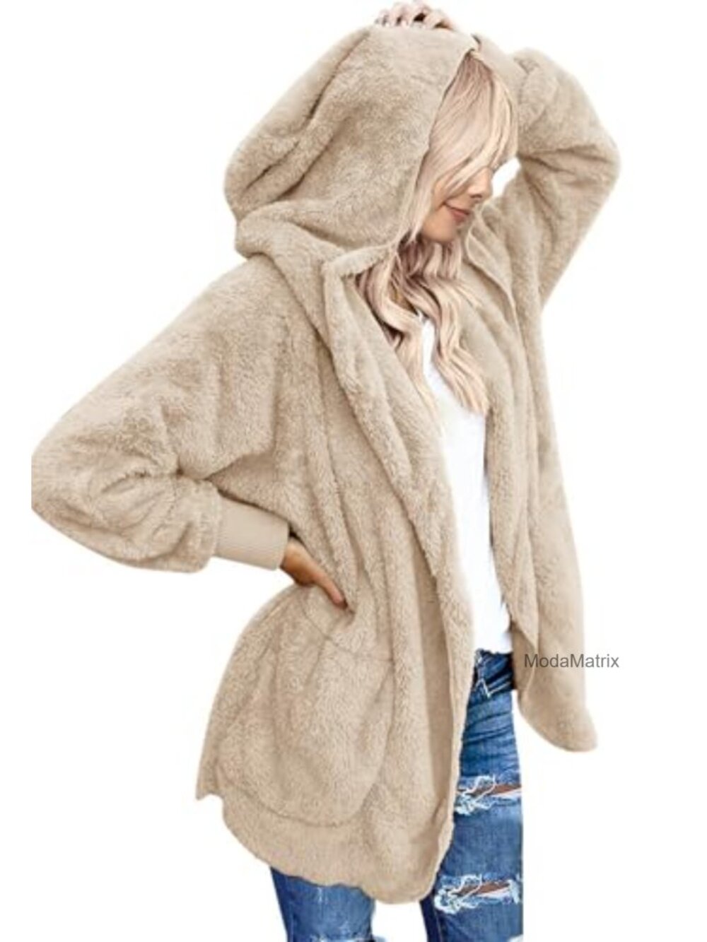 Oversized Sherpa Fleece Hooded Cardigan Jacket Women Long Sweater Coat